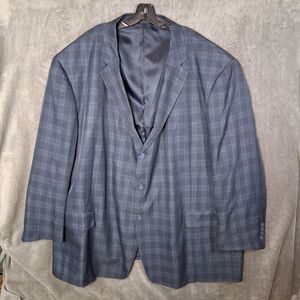 King's Court Blazer 66 Big Navy Blue Windowpane Jacket Suit Sport Coat